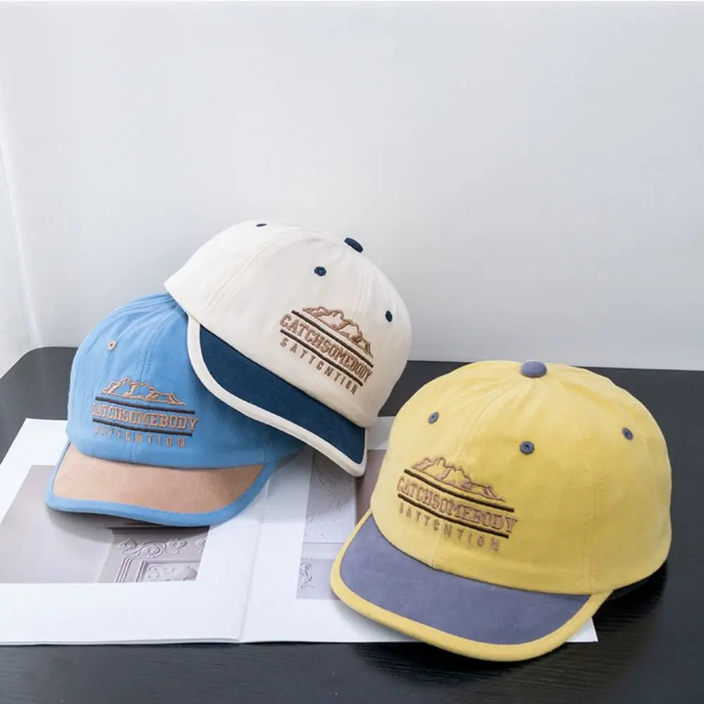 Autumn Korean Style Short Brim Baseball Hat Casual Embroidery Sunscreen Hat Cotton Soild Color Peaked Cap Streetwear