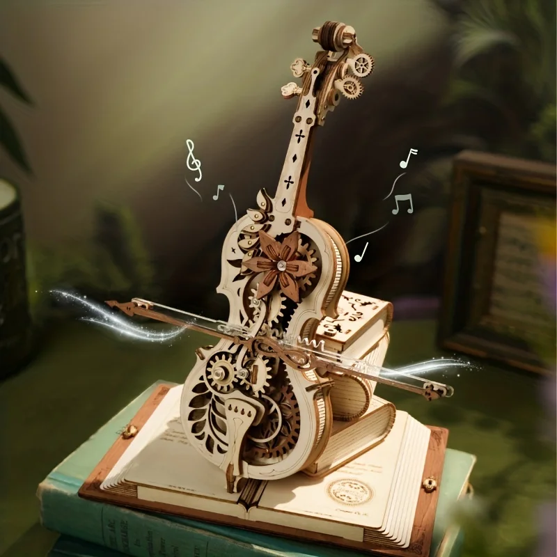 Wooden Music Box Puzzles for Adults AMK63 Magic Cello, 3D Wooden Puzzles for Adults/Teens Wooden Model Kits to Build