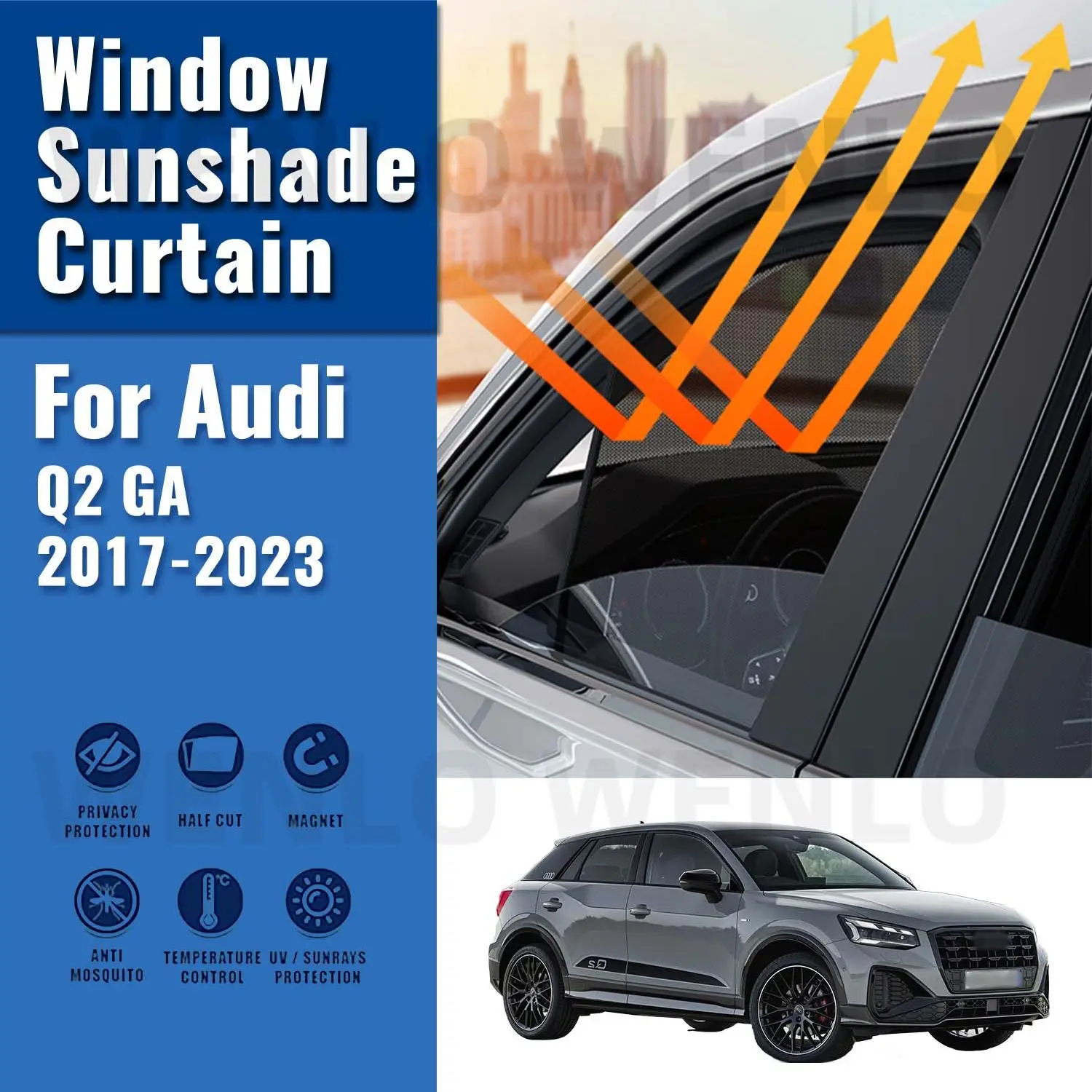 

For Audi Q2 GA 2017-2023 Magnetic Car Sunshade Shield Front Windshield Frame Curtain Net Baby Rear Side Window Sun Shade Visor