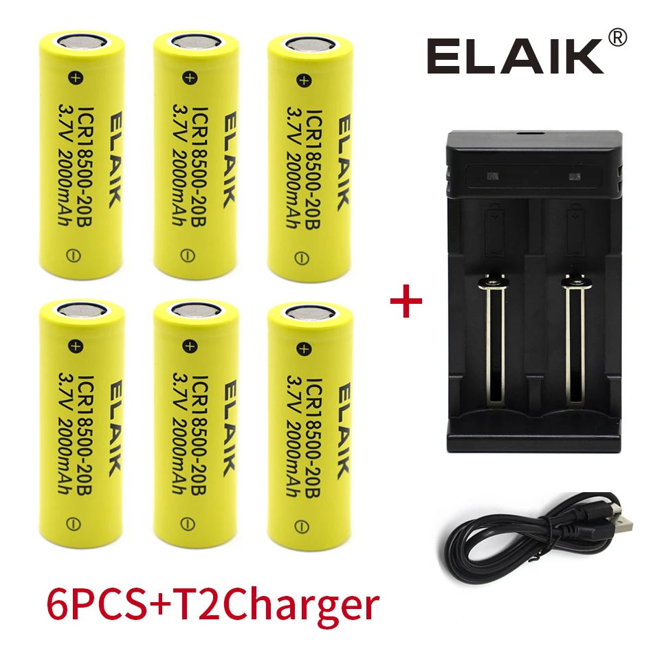 18500 Li-ion Battery 3.7V 2000mAh Rechargeable Lithium Ion Batteries +cell Charger for Electric Toy Loudspeaker Flashlight LED