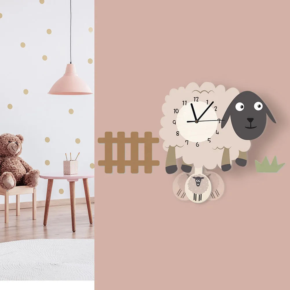 

Creative Swinging Sheep Wall Clock Cartoon Nordic Decorative Clock Silent No Ticking Perfect for Living Room Room Office