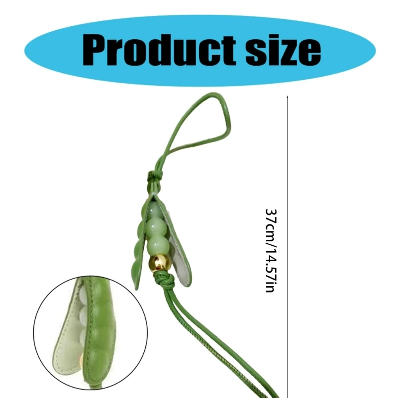 Creative Fashion Handmade Pea Pendant Keychain Bag Charms Funny Green Glass Beaded Peas PU Leather Key Rope for Women Girls Gift
