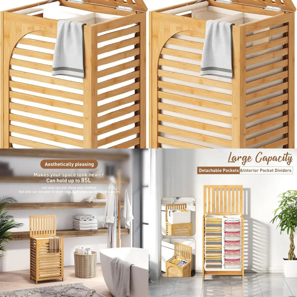 

Большая бамбуковая корзина для белья с крышкой - натуральная корзина для одежды 85 л для хранения и использования в ванной комнате