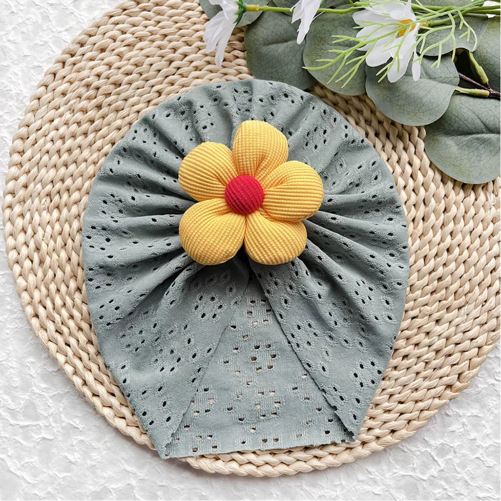 Lovely Flower Baby Hat  Newborn Turban Baby Girl Cap Hollow Elastic Headwraps Cute Headbands Infant Beanies Cap Hair Accessories