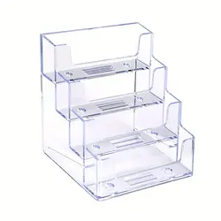 Transparent business card box, four compartments, desktop business card organizer supplies
