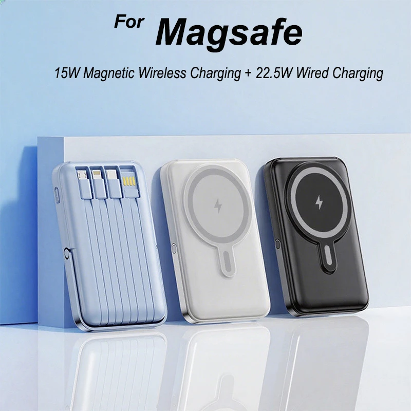 

20000mAh Magsafe Power Bank Magnetic Wireless Powerbank With Cable Stand for iPhone 16 Xiaomi Samsung Portable Induction Charger