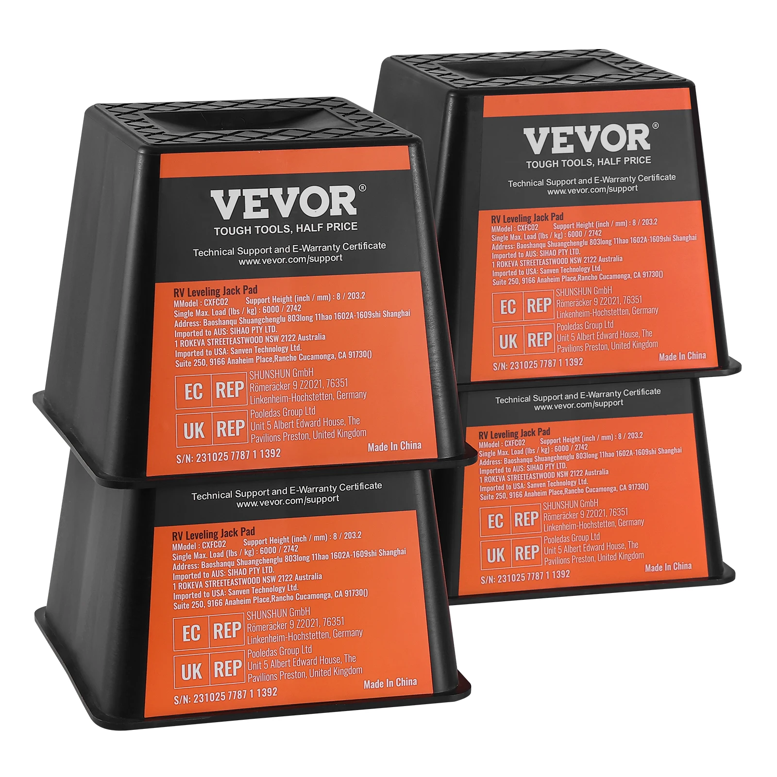 VEVOR 4-Pack Trailer Jack Block RV Camper Stabilizer Blocks RV Travel Accessories Use for Any Tongue Jack Post Foot 5th Wheels