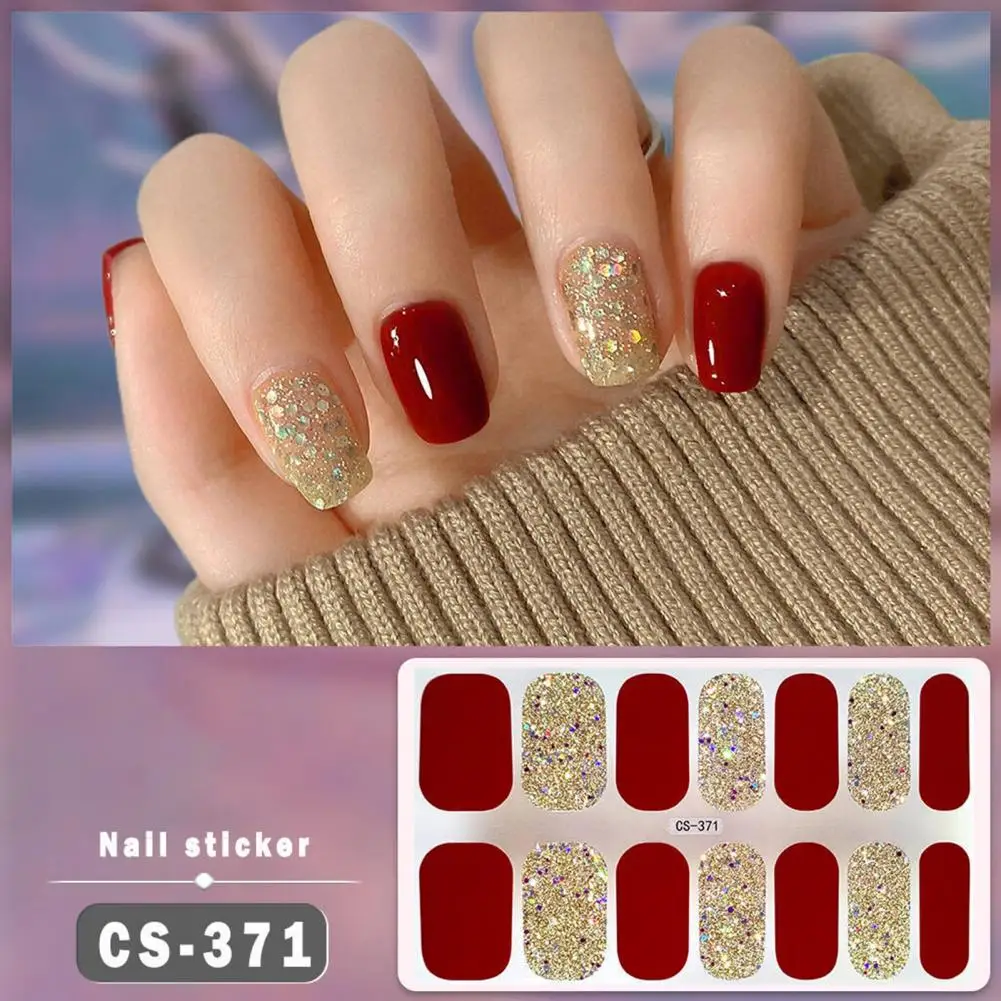 Tear-off Nail Stickers Long Lasting Gel Nail Strips with Glitter Decorative Wrap Easy Apply for Waterproof for Quick