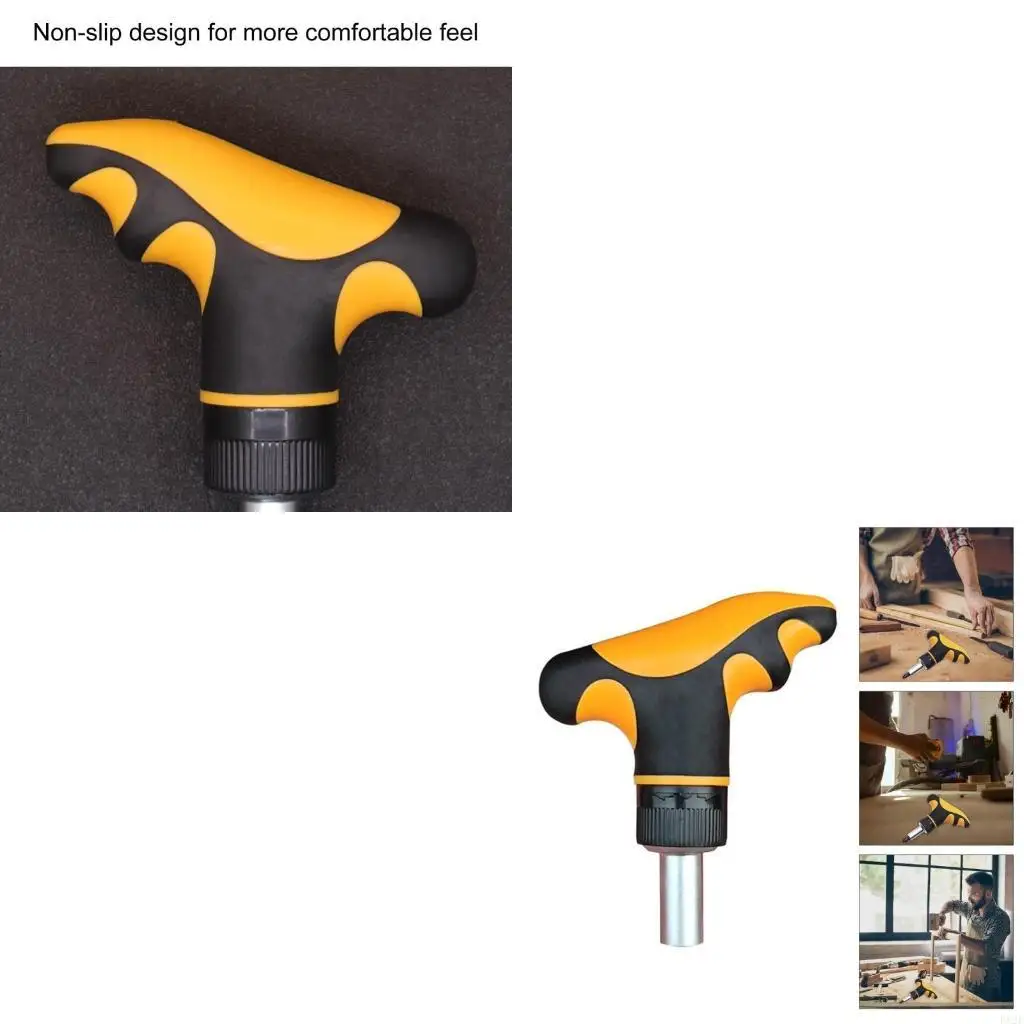 

P82E Ratchet Screwdriver Adjustable T Wrench Multifunctional Nonslip Handle for 1/4inch Screwdriver Bit Set