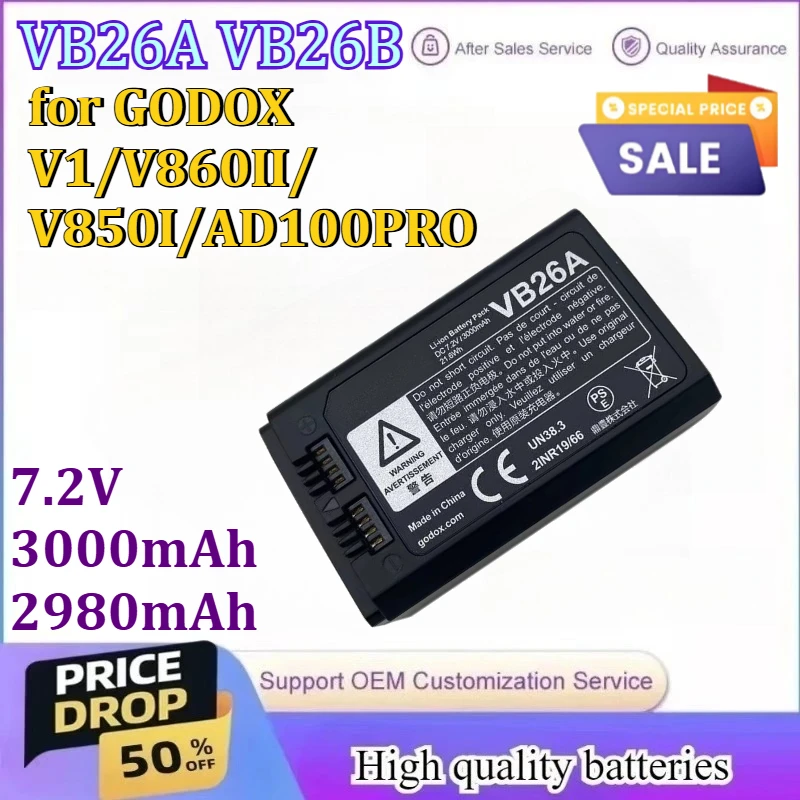 

7.2V 3000mAh 2980mAh Digital Battery VB26A VB26B for GODOX V1/V860II/V850I/AD100PRO Flash Battery