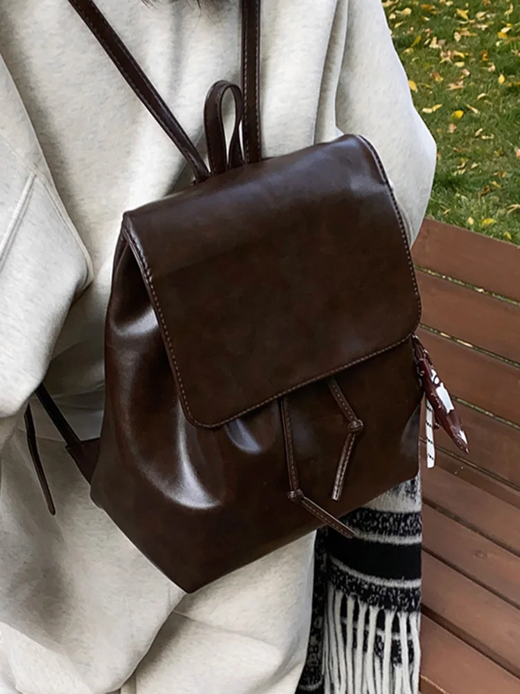 

Large Capacity Retro Drawstring Backpacks For Women Fashion Commuter Shoulder Bag Korean College Student's School Bags Packbags