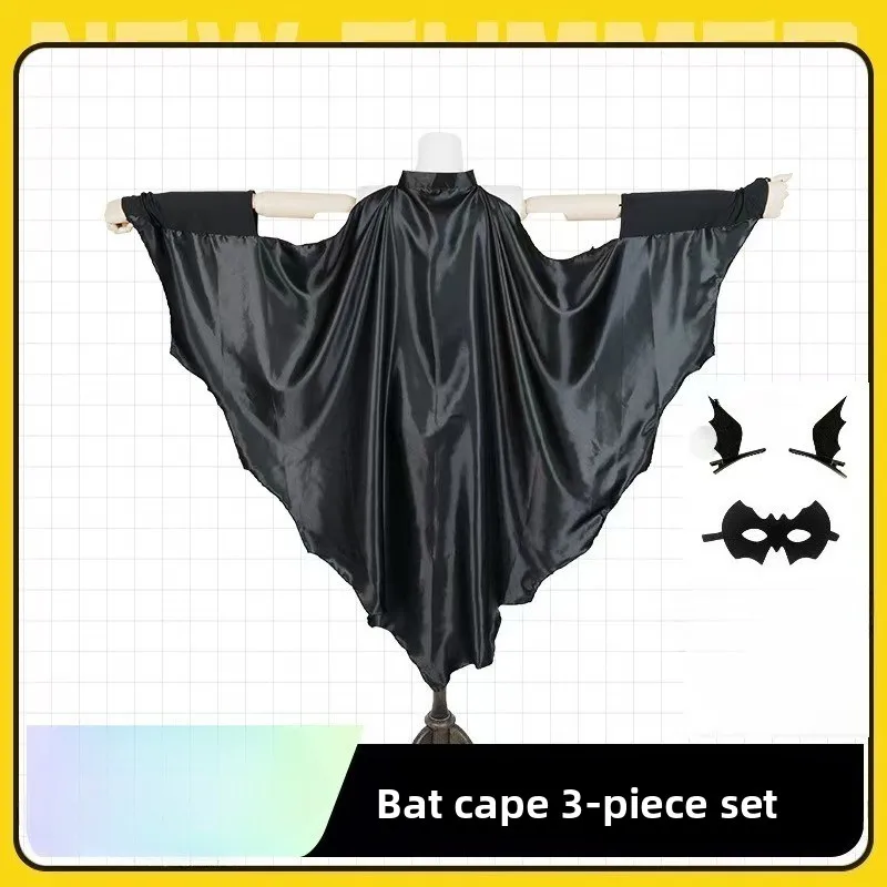

3-Piece Set Bat Cape Halloween Costume with Wings Aldult Batwing Cloak Outfit for Cosplay Party Dress Up