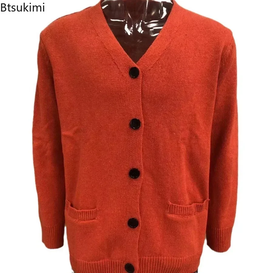 2025 suéteres de punto lisos para hombre Otoño Invierno manga larga cuello en V chaqueta cárdigan abotonada hombre de negocios Casual suéter ajustado abrigos