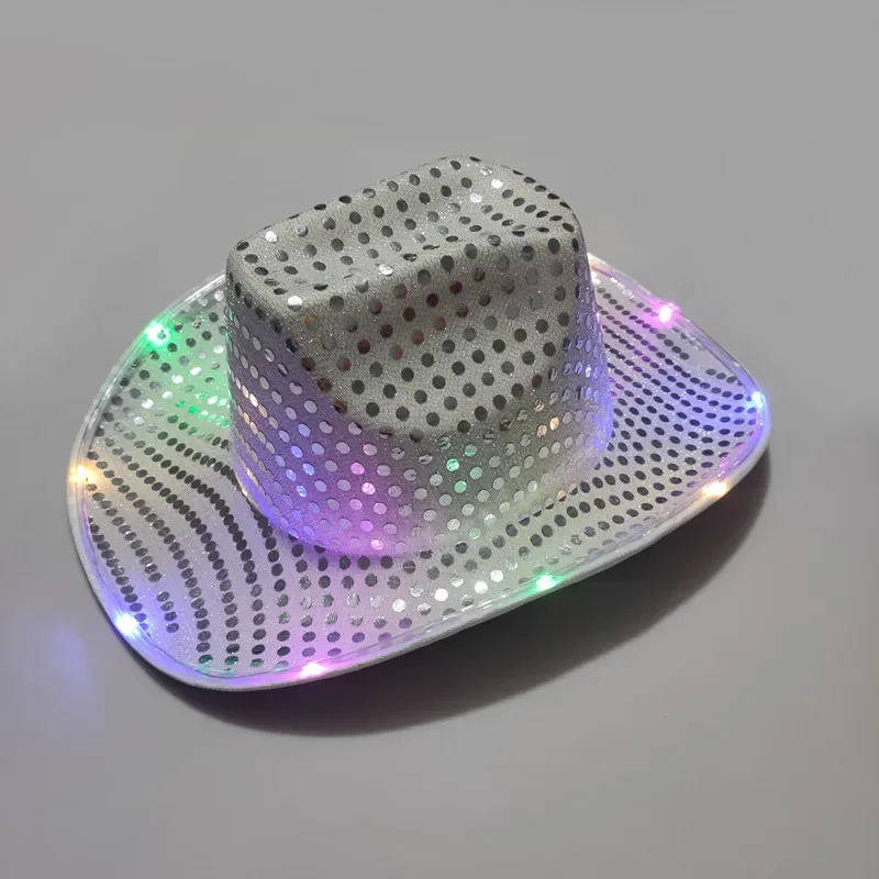 1pcs Cowboy Hat Led Sequin Glow Party Cap Flashing Light Up Dance For Birthday Wedding Festival Halloween