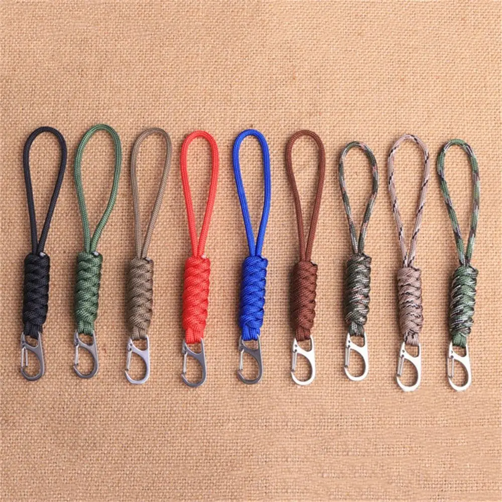 Handmade Anti-lost trançado tecido Keychain, Snake Knot Paracord Keychain, corda de guarda-chuva, Buckle Keyring, mochila ao ar livre