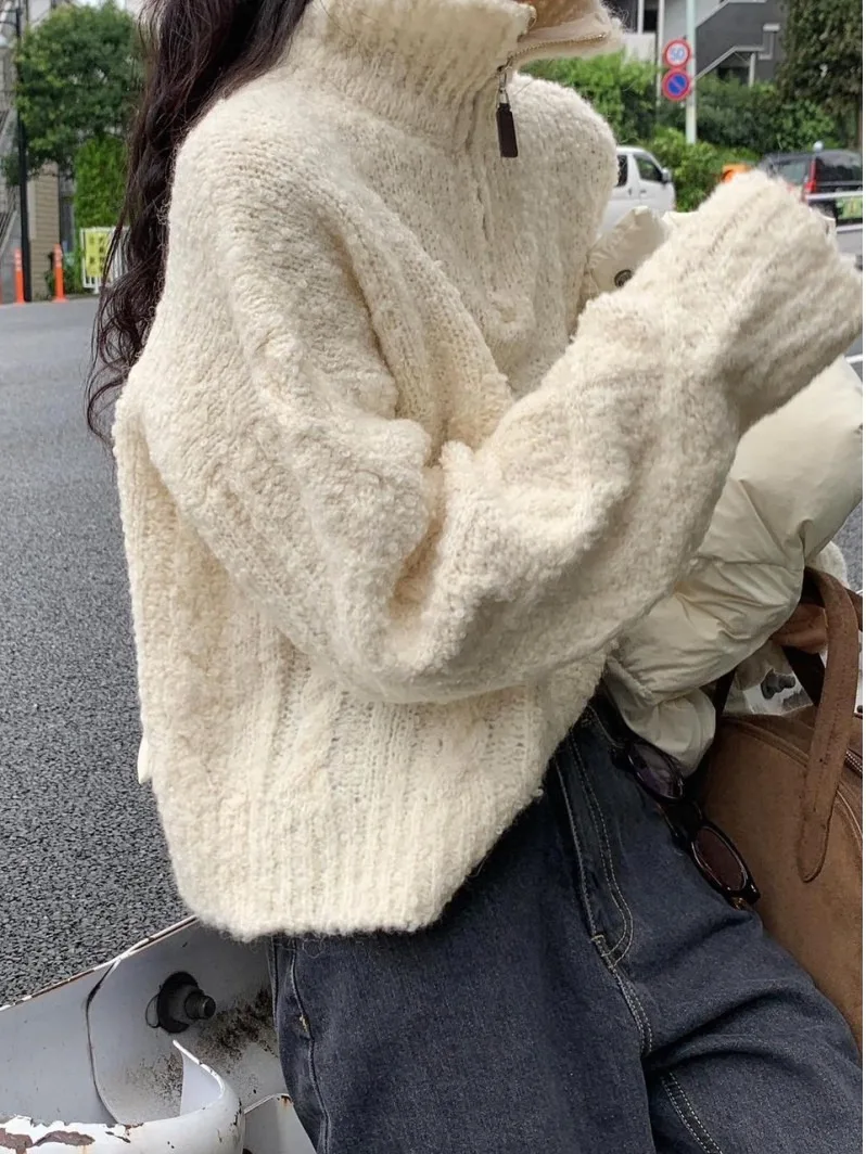 

Шикарный осенне-зимний вязаный свитер High Ne f на молнии Fluffy Sensation, свободный длинный вязаный свитер Све, универсальный чистый E-comm...