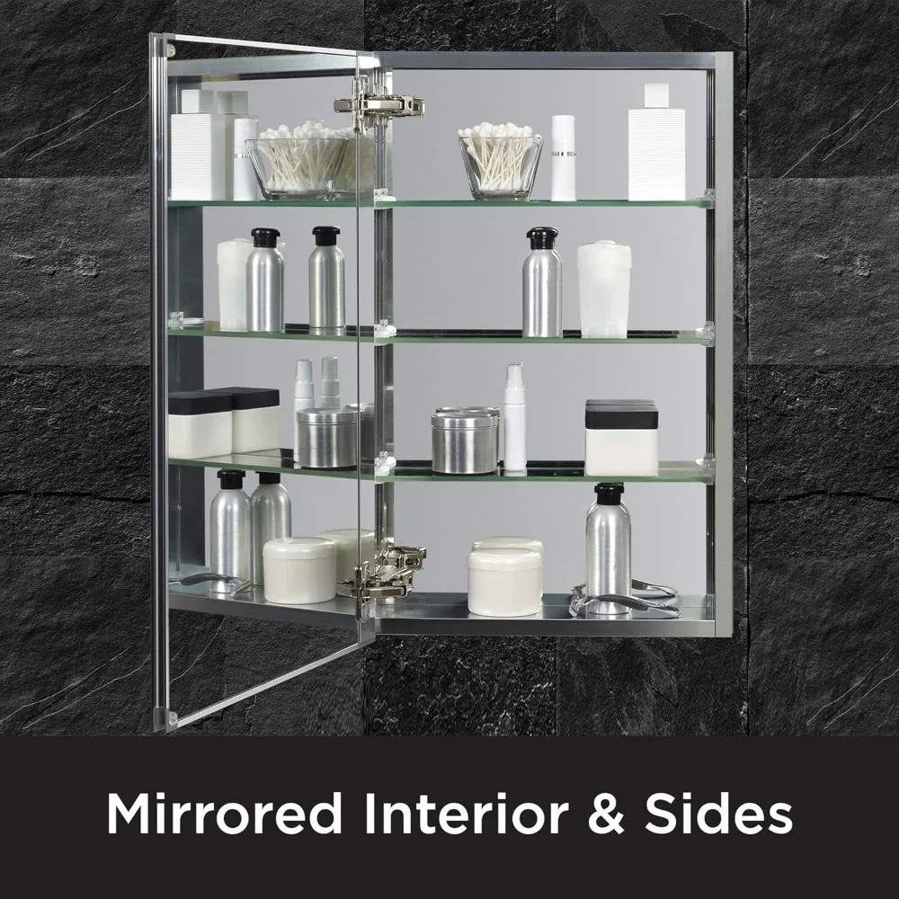 

Designer Series Medicine Cabinet with 3 Adjustable Glass Shelves with Rustproof Aluminum Body, Recessed or Surface Mount