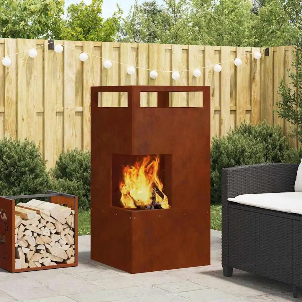 Brasero de Acero Corten 50X50X100 cm para Jardín o Patio Exterior
