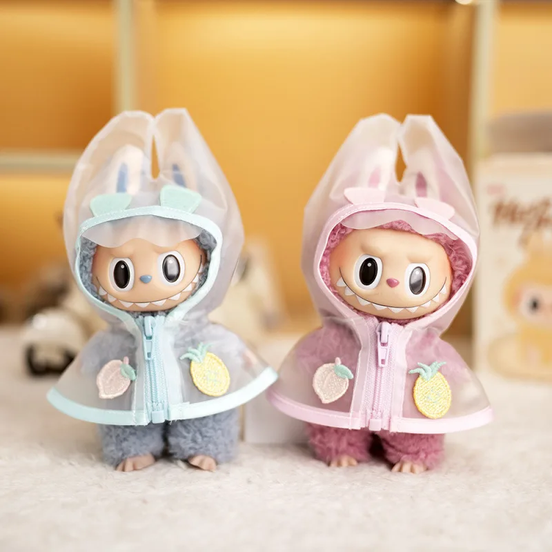 

Labubu Детская одежда Тканевая одежда Labubu Прозрачный плащ с фруктами Плащ с подвеской для первого, второго и третьего поколения