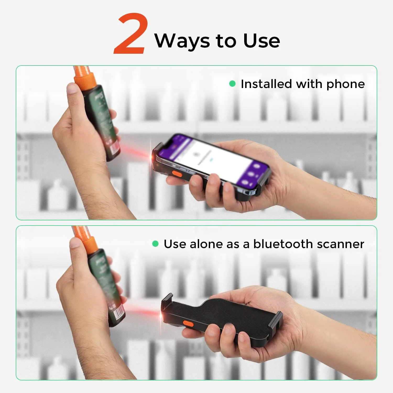 Imagem -02 - Barcode Scanner com Back Clip Leitor Portátil Data Matrix 1d 2d qr Bar Code Scanner para Android Ios Phone 2d