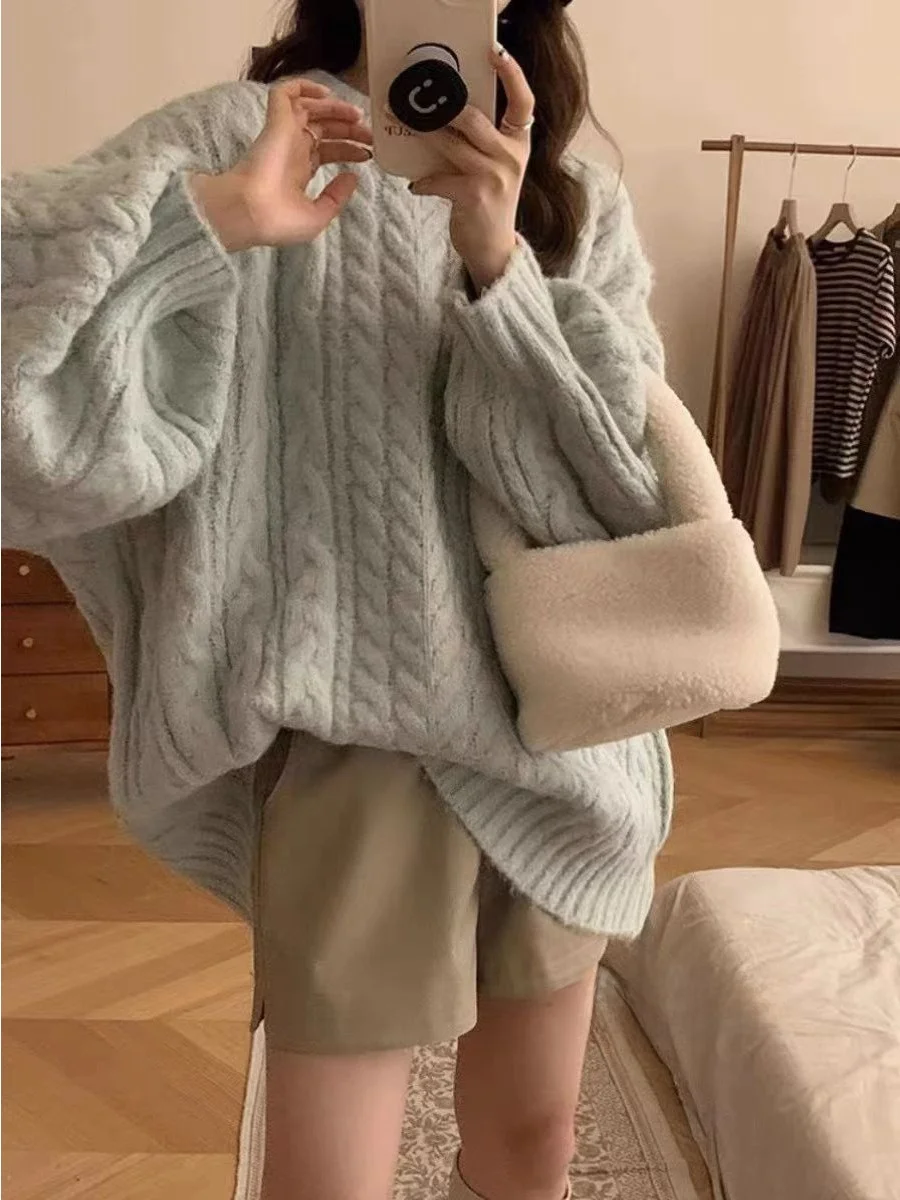 Suéter Hoado de Punto ueso para Mujer, Estilo Coreano de Moda para Otoño, Suéter con Trenzas andes, Prenda Exterior Cómoda