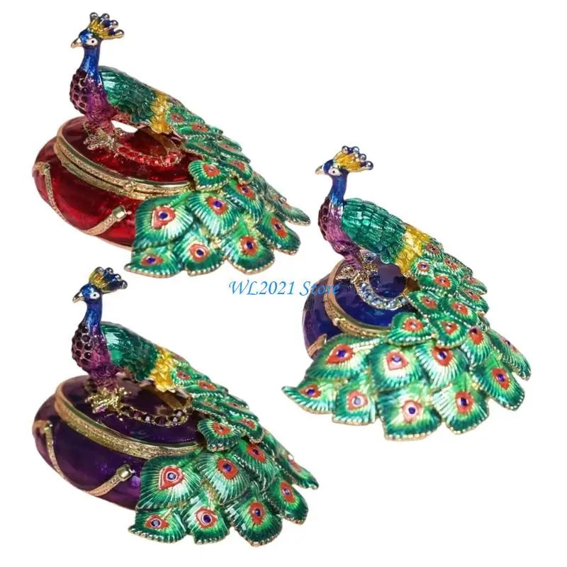 

G5GC Enamel Hand Painted Peacocks Design Jewelry Box with Strong Alloy Body Compact