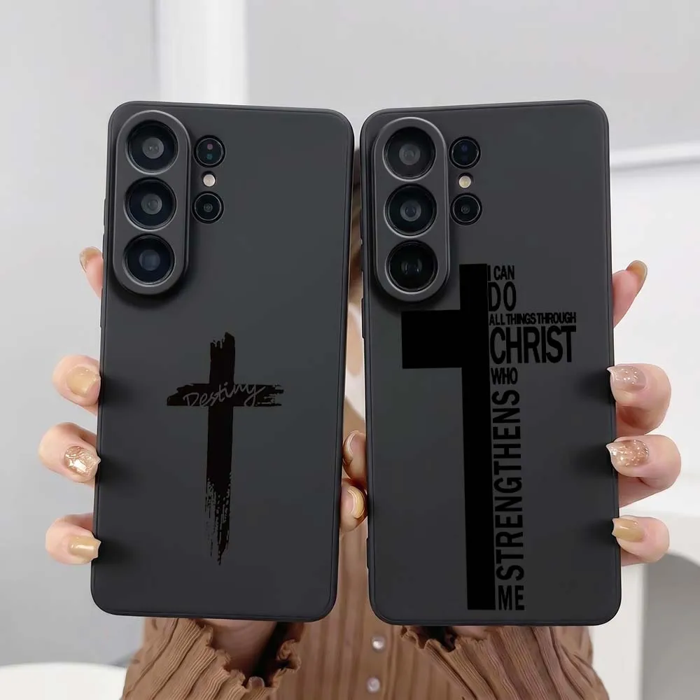 Cartoon Cross Christ Me Phone Case For Samsung Galaxy S26 S25 S24 S23 S22 S21 S20 Pro Edge Ultra Plus FE 5G Black Cover
