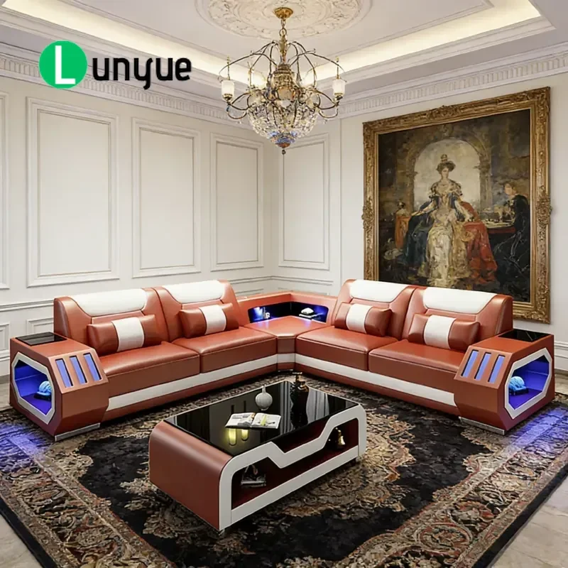 Minimalist Leather Sofa with Light Creative Personality Music Sofa Luxury Living Room Home Sofa