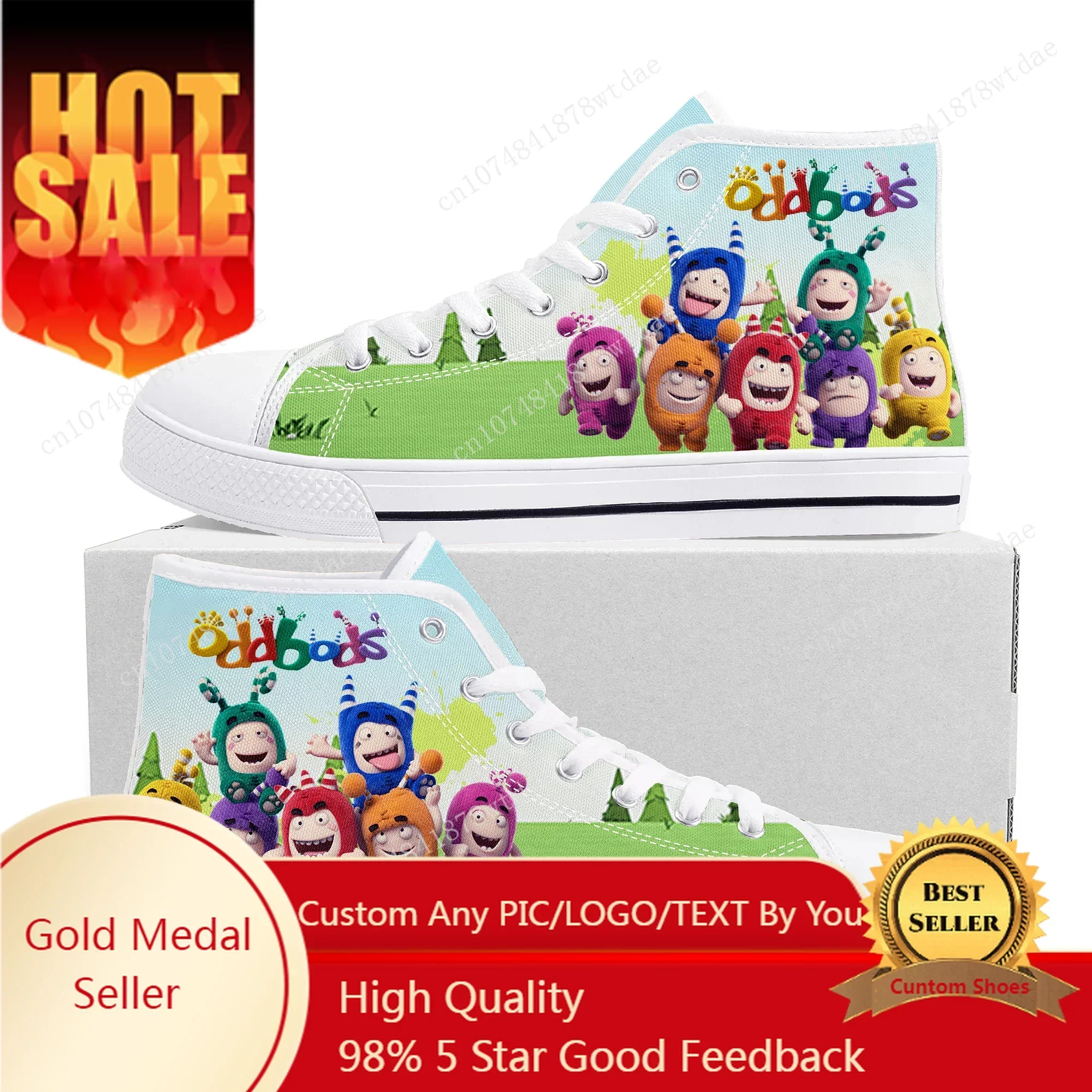 

Oddbods High Top Sneakers Mens Womens Teenager High Quality Canvas Sneaker Singapore Comics Manga Couple Customized Shoes