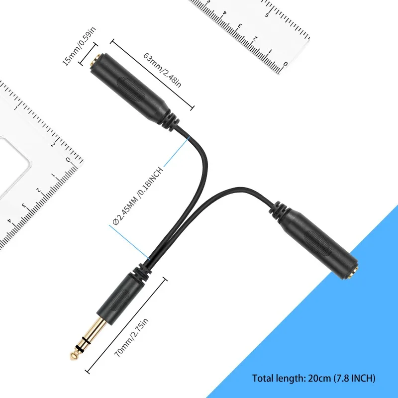 20cm 547E Stereo 1/4 Splitter Cable 6.35mm Male To Double 1/4