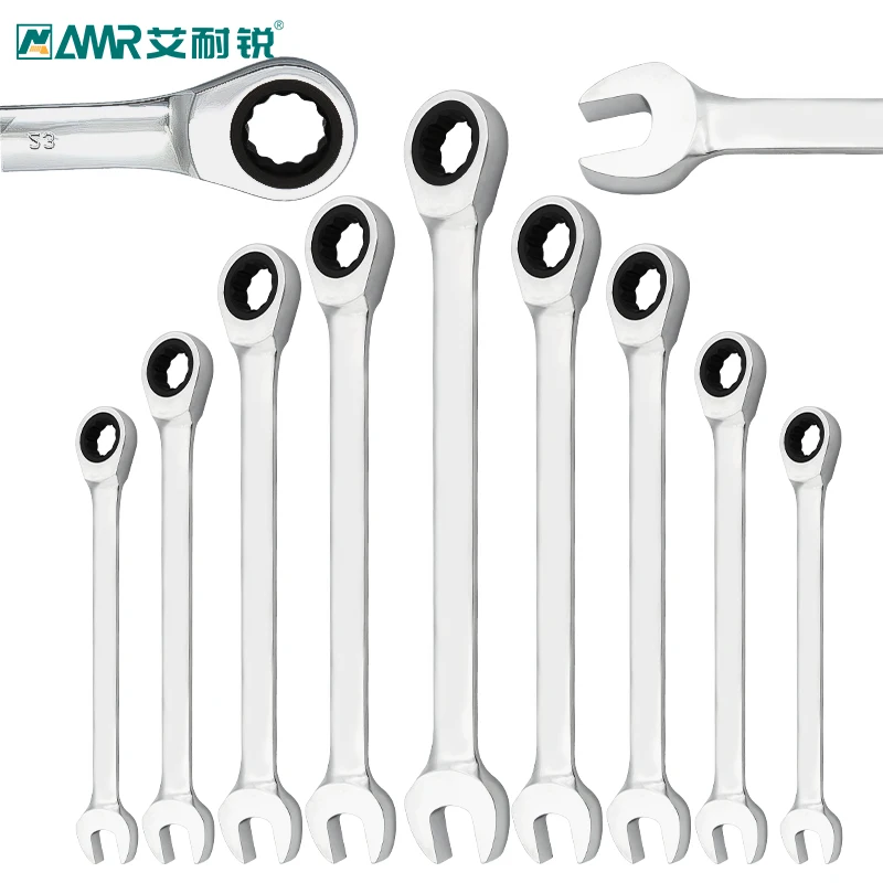 Combination Wrench Ratcheting Wrench Open end Spanner from 6 mm-24 mm Chrome Vanadium Steel, Long Pattern, Mirror Chrome Finish