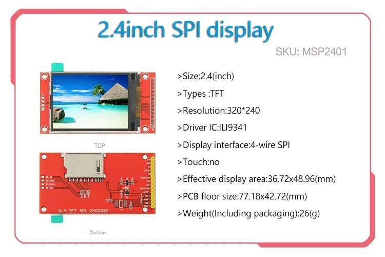 Gui Serial Port Series 2.2/2.4/2.8/3.2/3.5/4.0 inch TFT LCD Screen Touch Screen Module for  STM Development Board