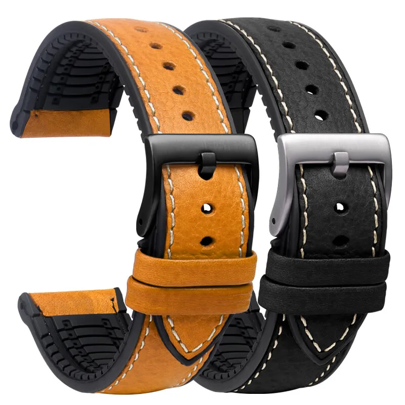 20mm 21mm 22mm 23mm Italian cowhide +Rubber bottom watchband Soft waterproof men strap for Omega Hamilton Tissot Tag heuer Tudor