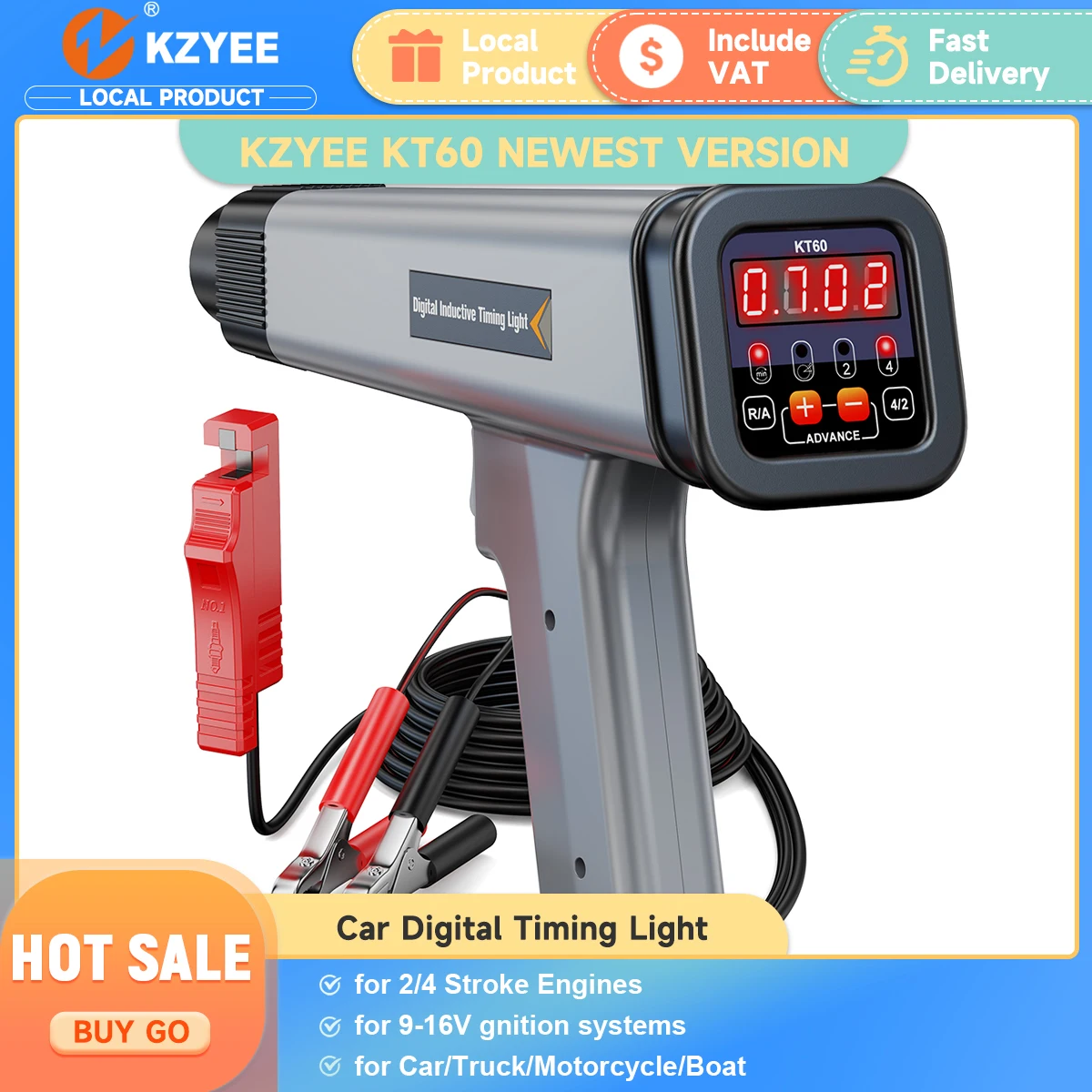 

KZYEE KT60 2 и 4-тактный автоматический цифровой бензиновый двигатель, таймер, индуктивная стробоскопическая лампа, детектор 12 В, автомобильный свет зажигания