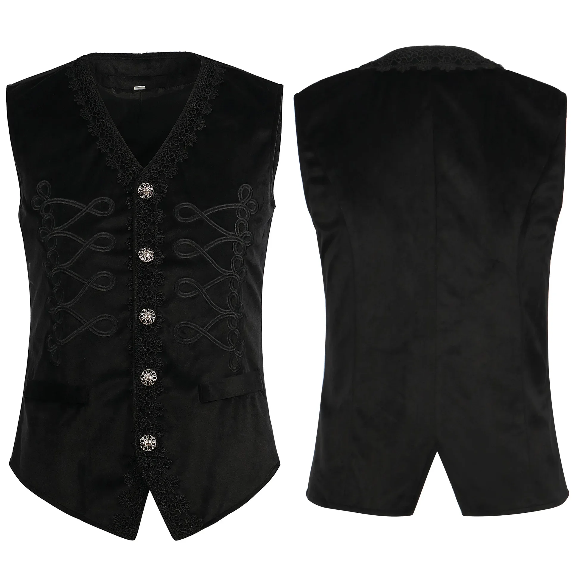 Halloween Men Medieval Retro Vest Embroidery Jacket Black Vintage Casual Costume Halloween Party Renaissance Short Coat
