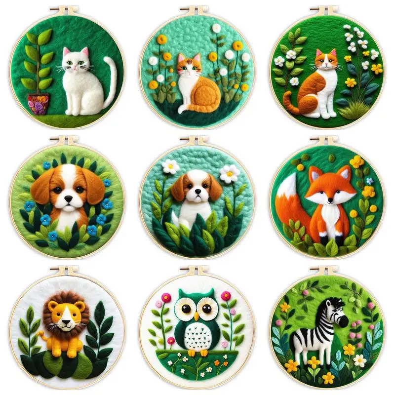 Wool Felting Starter Kit Cat Diy Crafts For Adults Needles Felting Kit Wool Needle Felt Painting Fox Animals Home Decoration