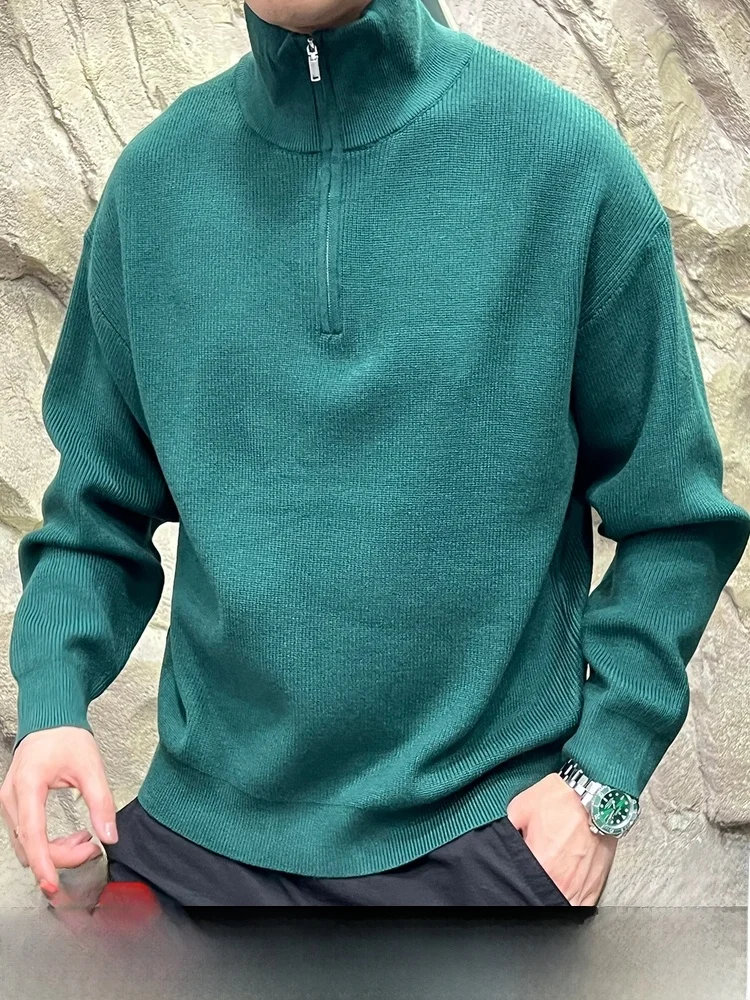 

Italian Sle! f Zip Design! Elastic Knitted Men's Sweater! Autumn Winter New Arrival! Casual American Sle!