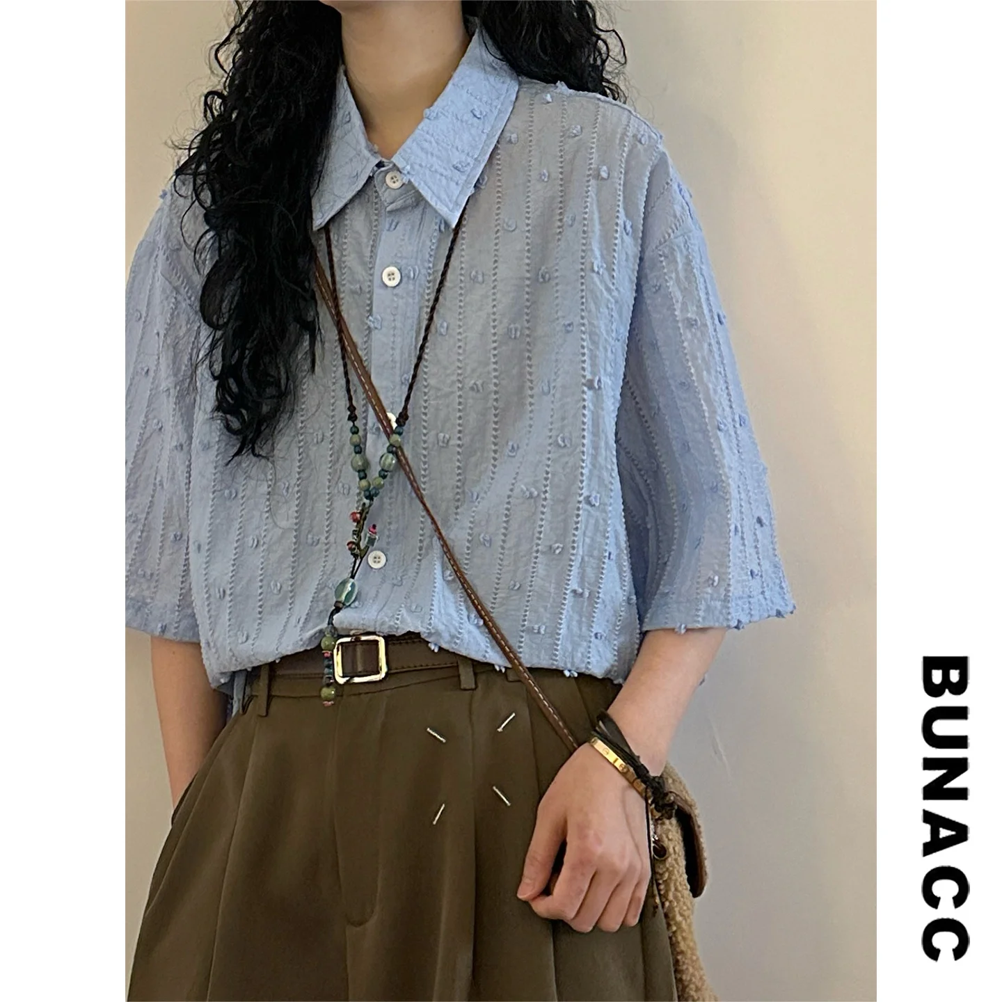 

Ретро-рубашка в полоску свободного кроя с коротким рукавом, унисекс, летняя, модная, художественная, в уличном стиле, стандартный крой, на пуговицах