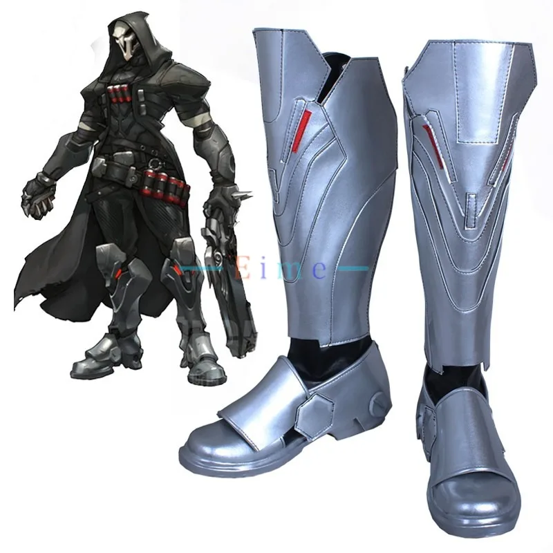 OW Reaper تأثيري أحذية هالوين كرنفال الأحذية أنيمي لعبة الملحقات بولي أحذية أحذية من الجلد تأثيري الدعائم الأحذية الفضية مخصص