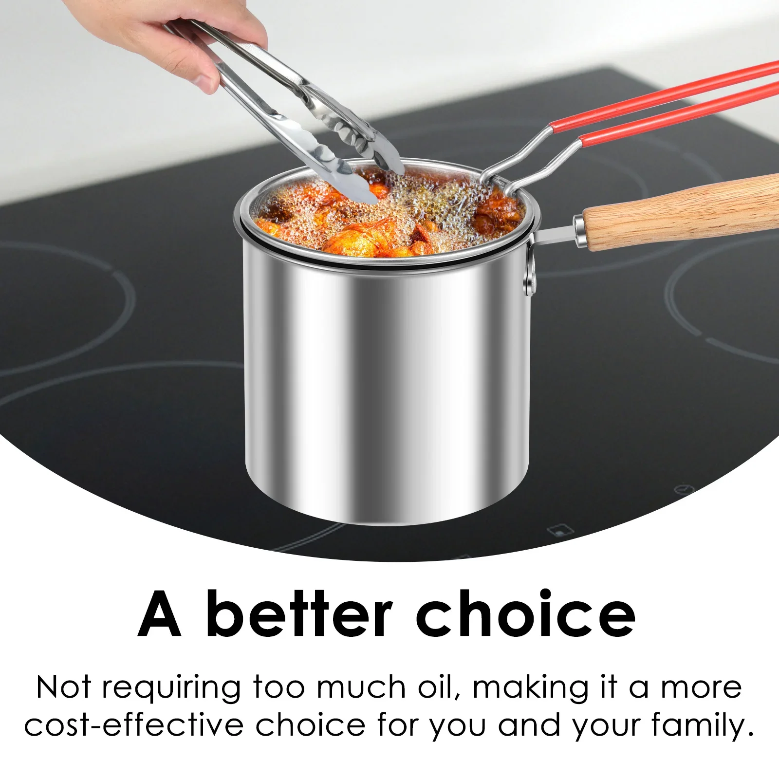 Deep Fryer Pot with Strainer Basket Stainless Steel Deep Frying Pot with Handle Lid Oil Mini Fryer Frying Fish Shrimp Chicken