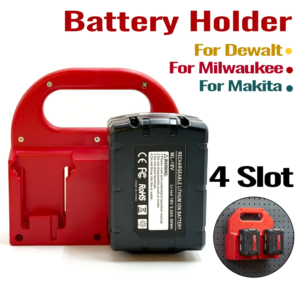 4 Slot Battery Mount Holder Portable Storage Rack For Makita\Dewalt\Milwaukee 18V Battery (NO Batteries)
