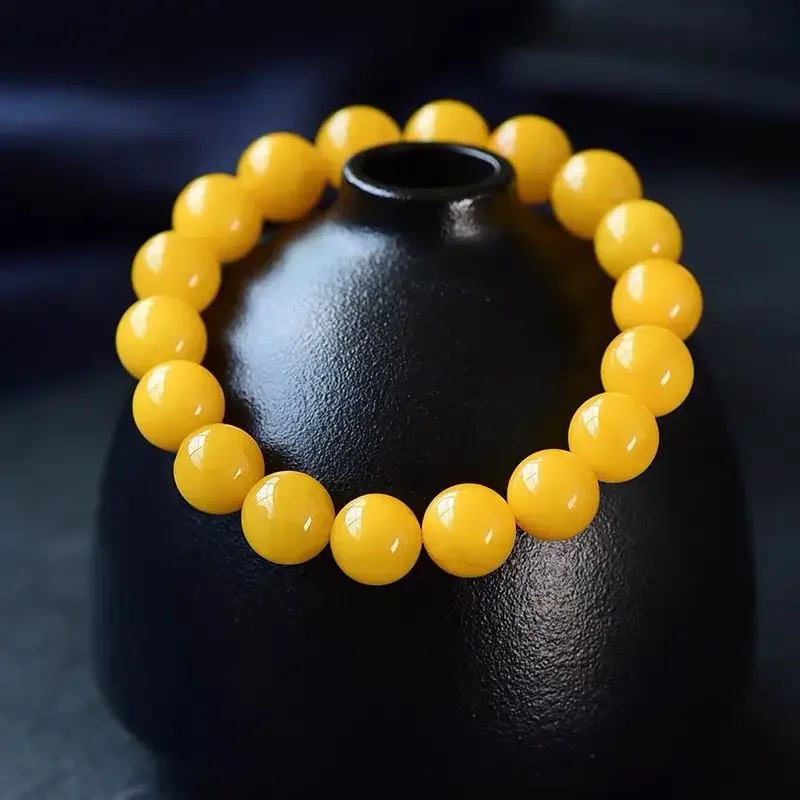 

Natural chanterelle, yellow beeswax bracelet, women's bracelet, amber old wax beads, single circle Buddha beads, hand ornament