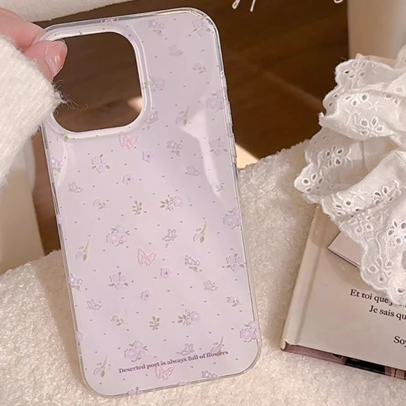 Ins koreanische lila Blumen sanfte Heilung kreative süße Handyhülle für iPhone 17 Air 16 15 14 13 12 11 Pro Max Plus Y2K Cover