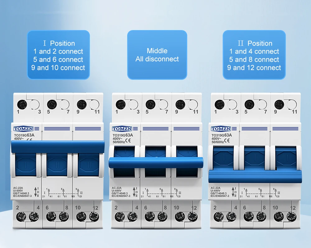 1P 2P 3P 4P 63A TOMZN MTS Dual Power Manueller Übertragungs-Trennschalter Interlock-Leistungsschalter – Detail 6