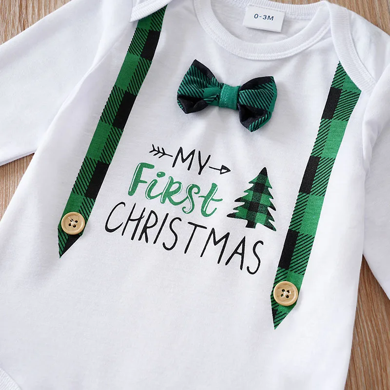 Christmas Newborn Baby sets 2pcs Autumn and winter bow tie plaid long-sleeved clothing comfort long sleeve Unisex Baby Bodysuits