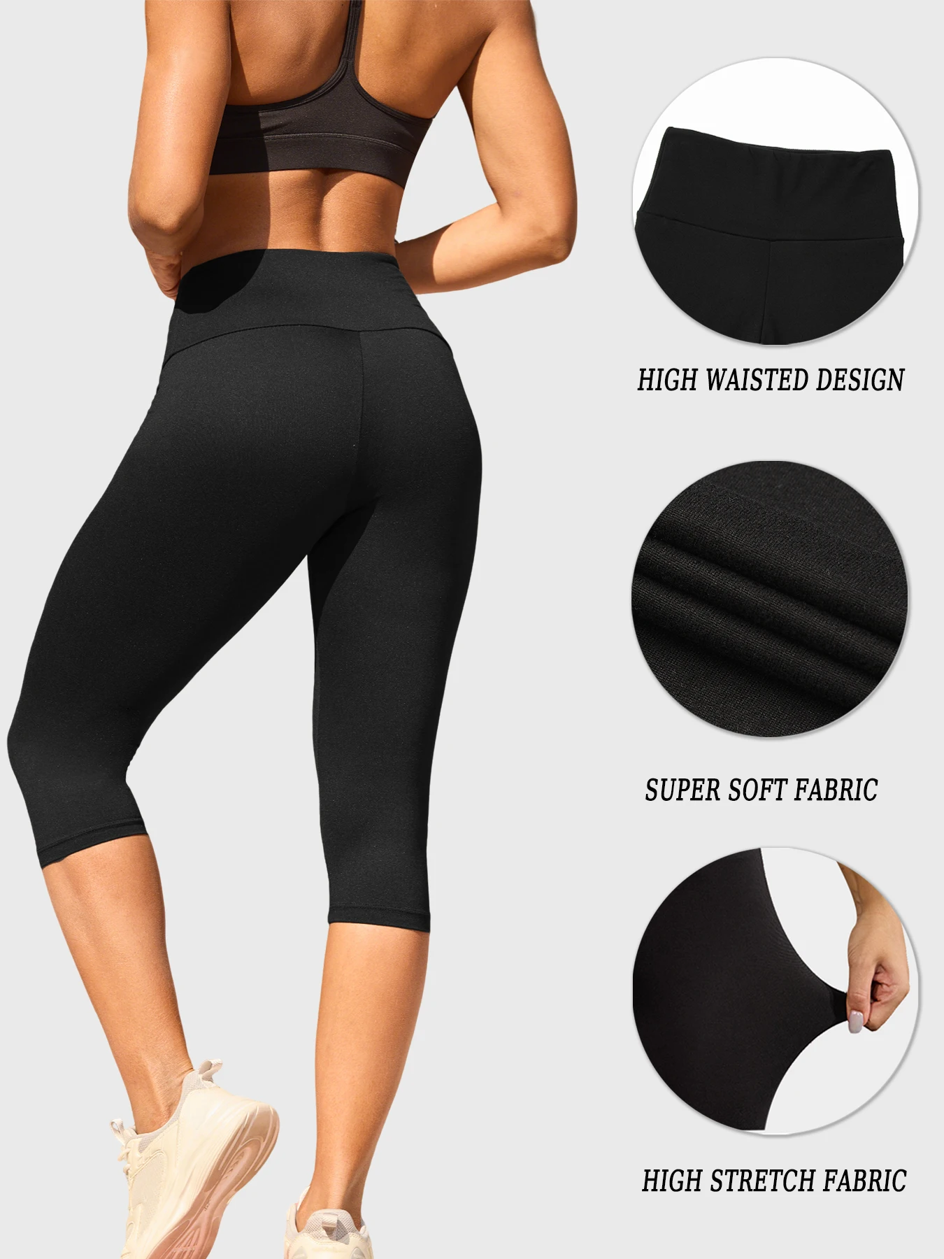 Women's High Waisted Capri Pants Super Soft No See Through Workout Yoga Running Athletic push up gym fitness Leggings image 2