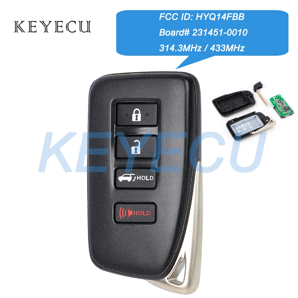 Keyecu HYQ14FBB Smart Remote Car Key Fob 314.3MHz 433MHz for Lexus RX350 RX450h SUV 2016 2017 2018 2019 2020 Board: 231451-0010