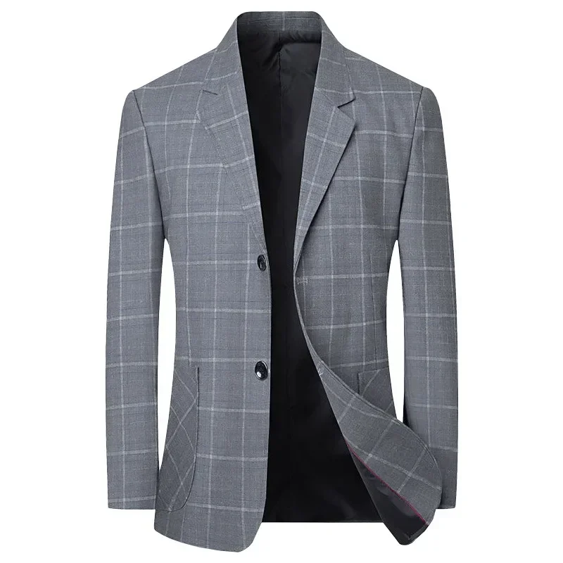 New Spring Autumn Men Blue Plaid Business Casual Blazers Jackets Quality Suits Coats Man Slim Fit Blazers Jackets Coats Size 4XL