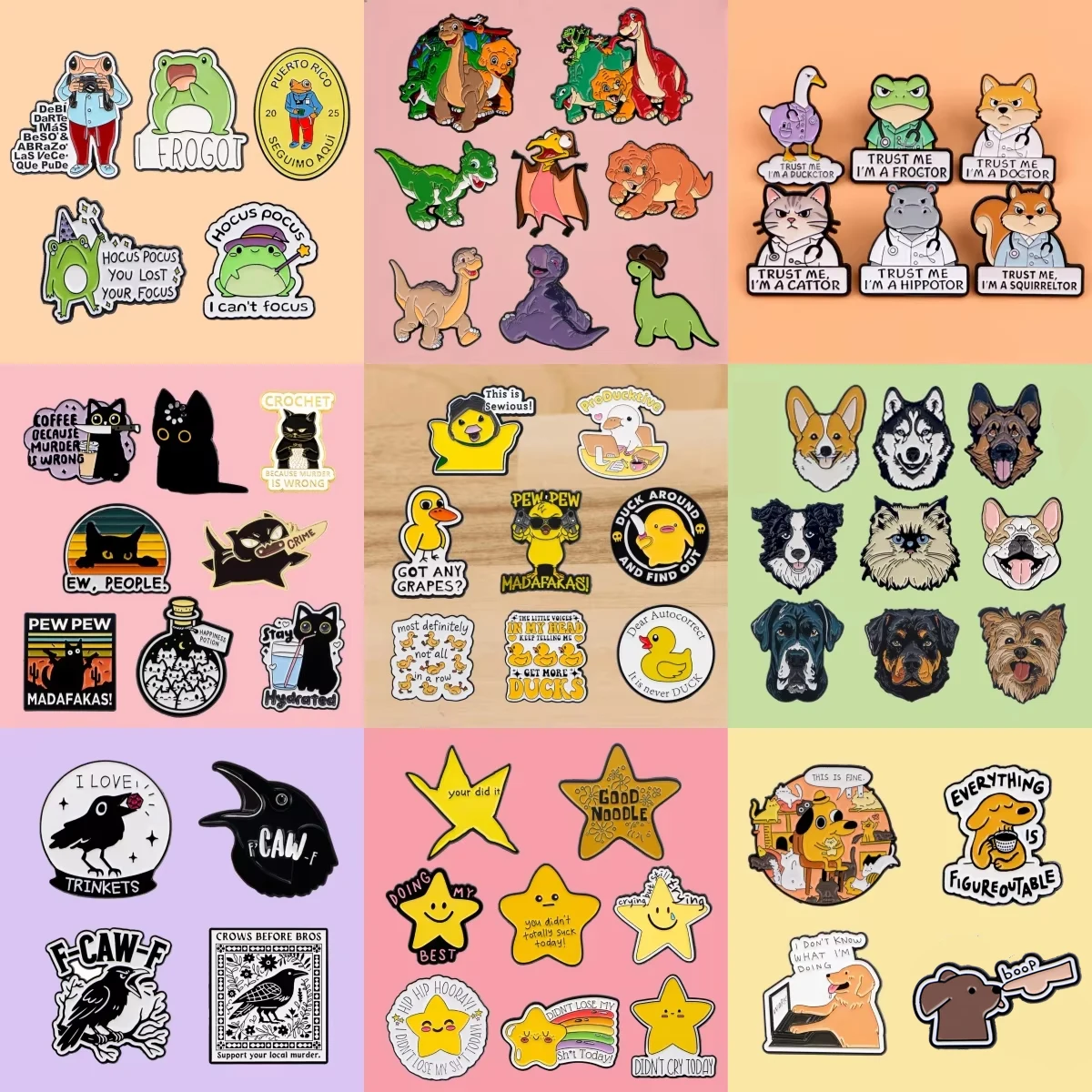 2-10pcs/Set Cartoon Animal Series Enamel Pin Funny Dragon Dog Cute Frog Crow Brooch Lapel Badge Accessories Fashion Jewelry Gift