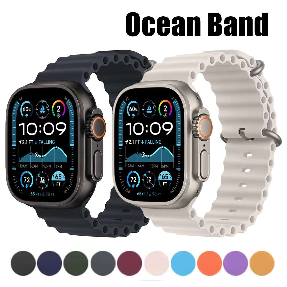 Pulseira Oceano 1:1 para Apple Watch Ultra 2 3 49mm e Series 11/10/9/8/7/6/SE 46mm 45mm 44mm 42mm 41mm 40mm - Pulseira Esportiva
